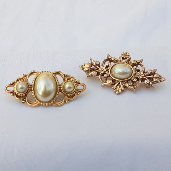 VINTAGE 1980s Gold and Pearl Scatter Pins Set - Picture 2 of 10